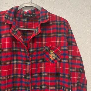 Lauren Ralph Lauren Womens Pajama Top L red  Plaid Flannel LRL Monogram